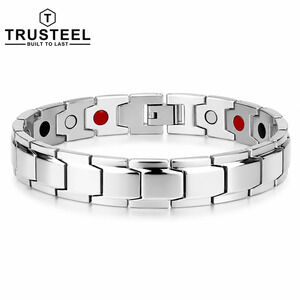 Men’s Silver Magnetic Bracelet 316L Stainless Steel Energy Therapy Link 8.5”